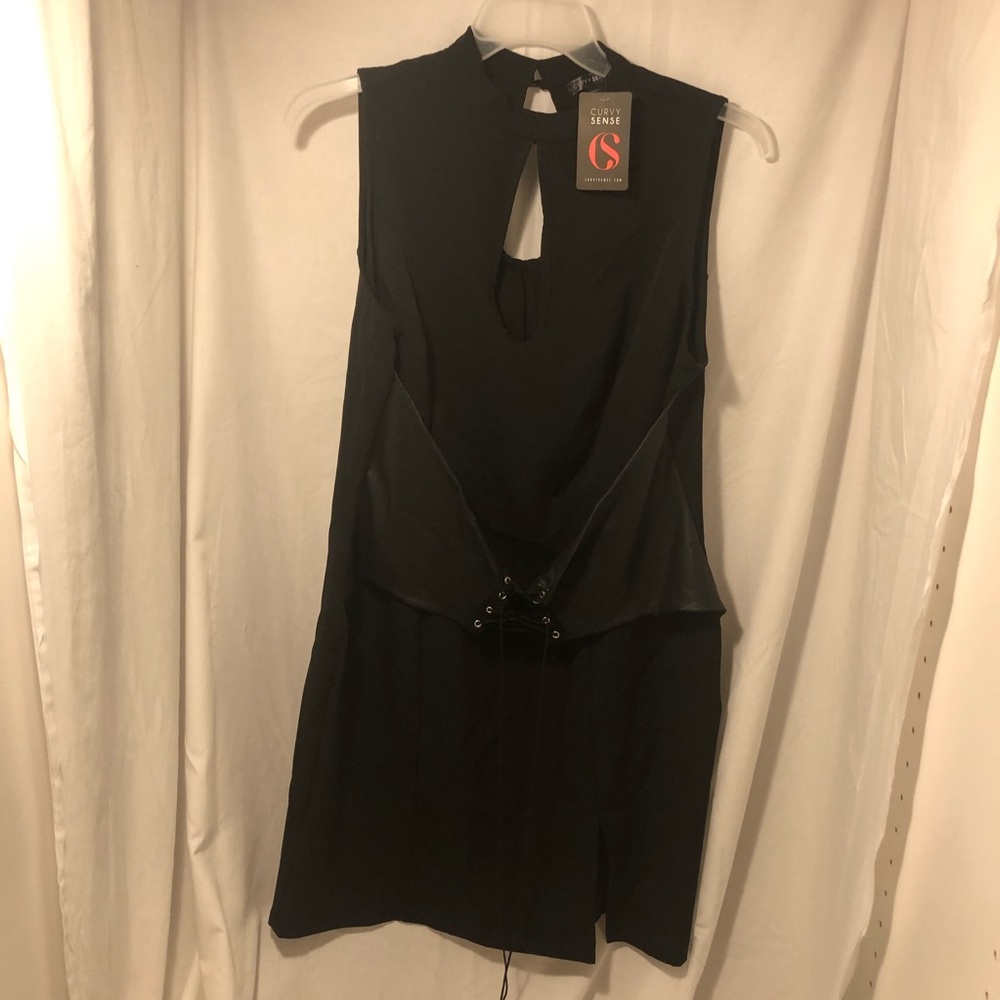 Curvy Sense dress w/ faux leather black 2X